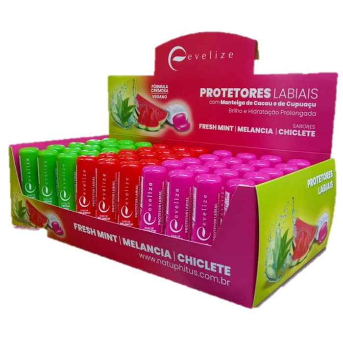 PROT. LABIAL MENTA, MELANCIA E CHICLETE C/MANT. CACAU/CUPUAÇU C/50X3G