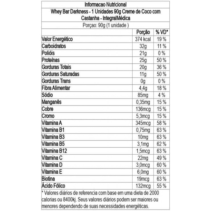 DARK BAR 8X90G CREME COCO/CASTANHA