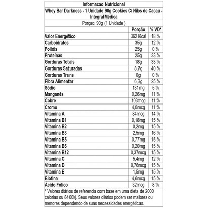 DARK BAR 8X90G COOKIES AND CREAM/NIBS CA