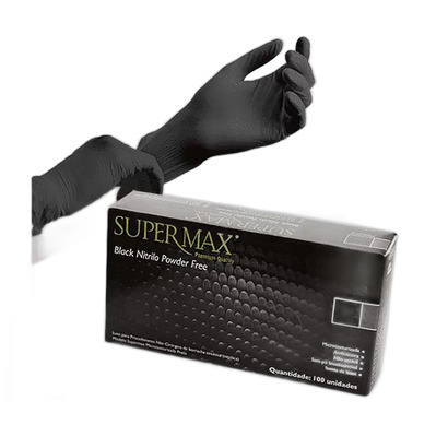 LUVA PROC/NITRIL. PRETO M C/100 UNDS SUPERMAX