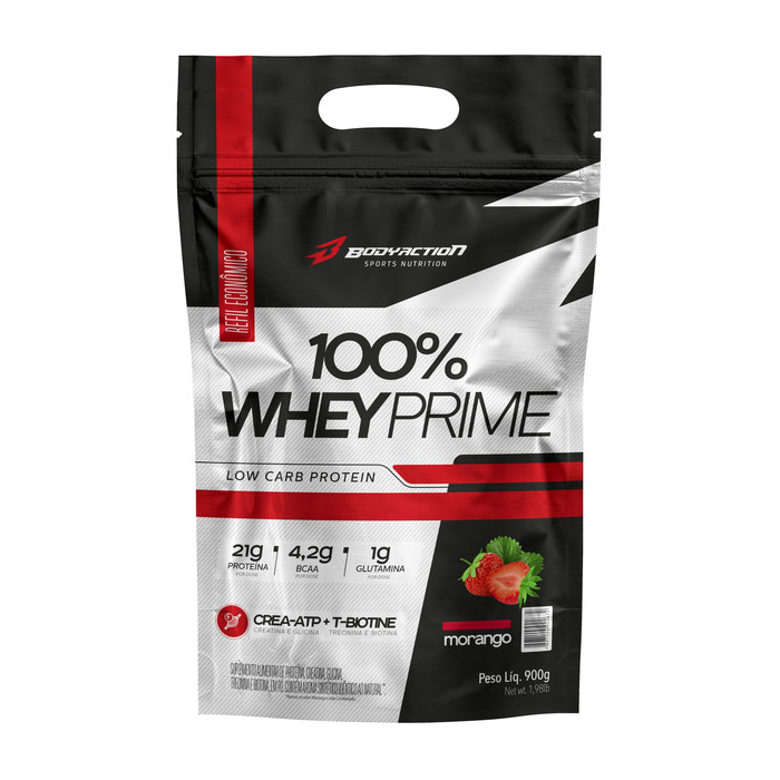 WHEY 100% PRIME MORANGO 900G REFIL